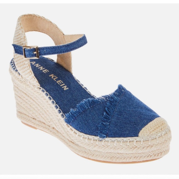 Anne Klein Women Denim Blue Laken Espadrille Wedge Sandal Size 7 - Picture 1 of 10